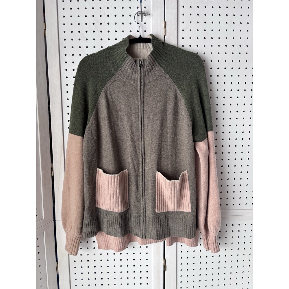 White Stuff Superfine‎ Merino Wool Zip Colorblock Sweater Cardigan UK10 / US Med